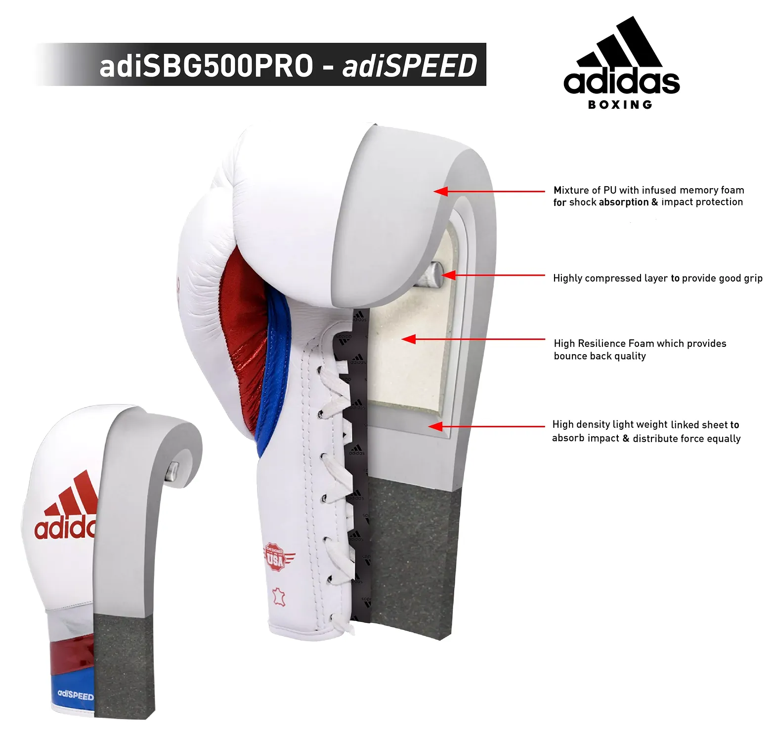 adidas Adispeed Pro Lace Up Boxing Gloves Leather