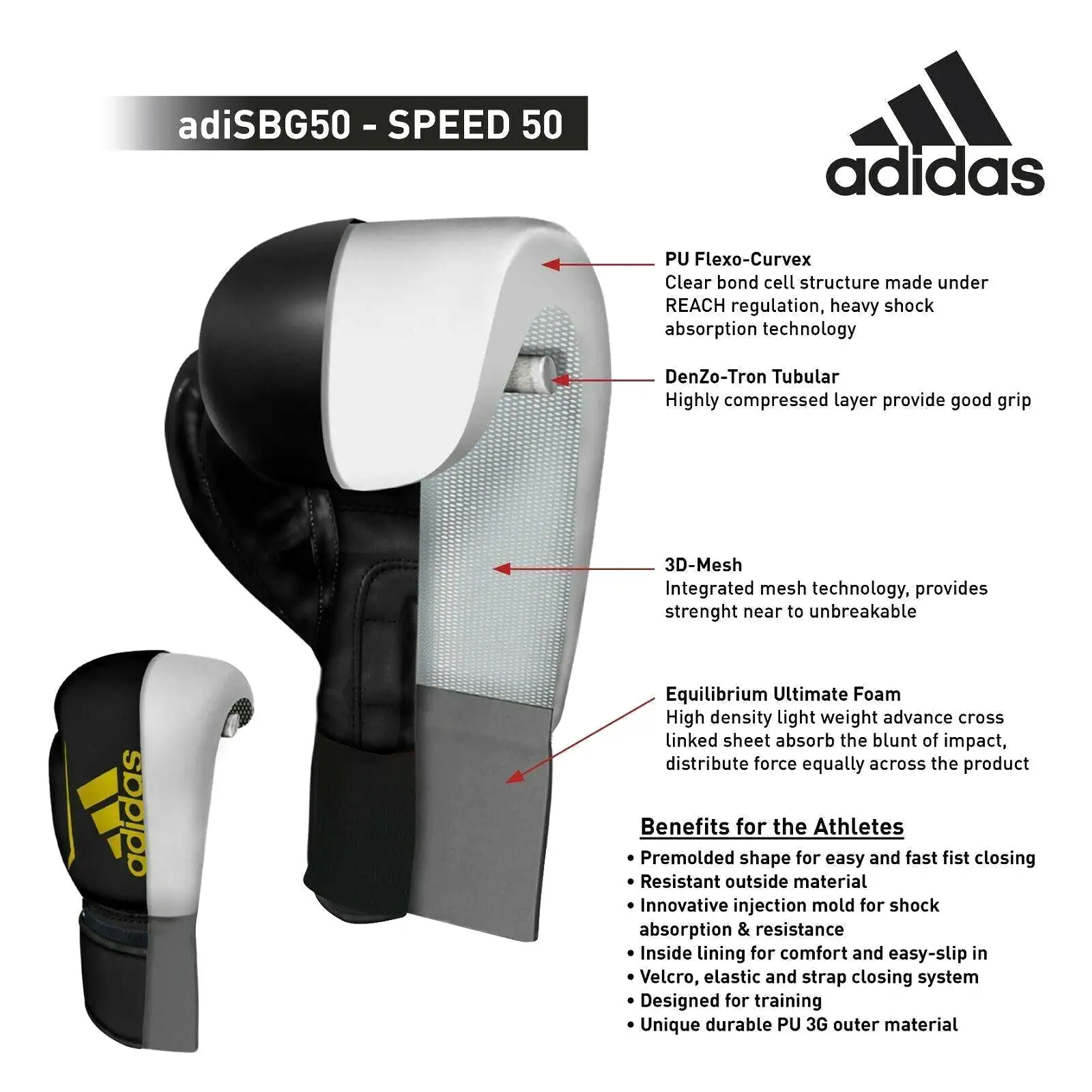 adidas Kids Boxing Gloves Speed 50 Black Junior Youth