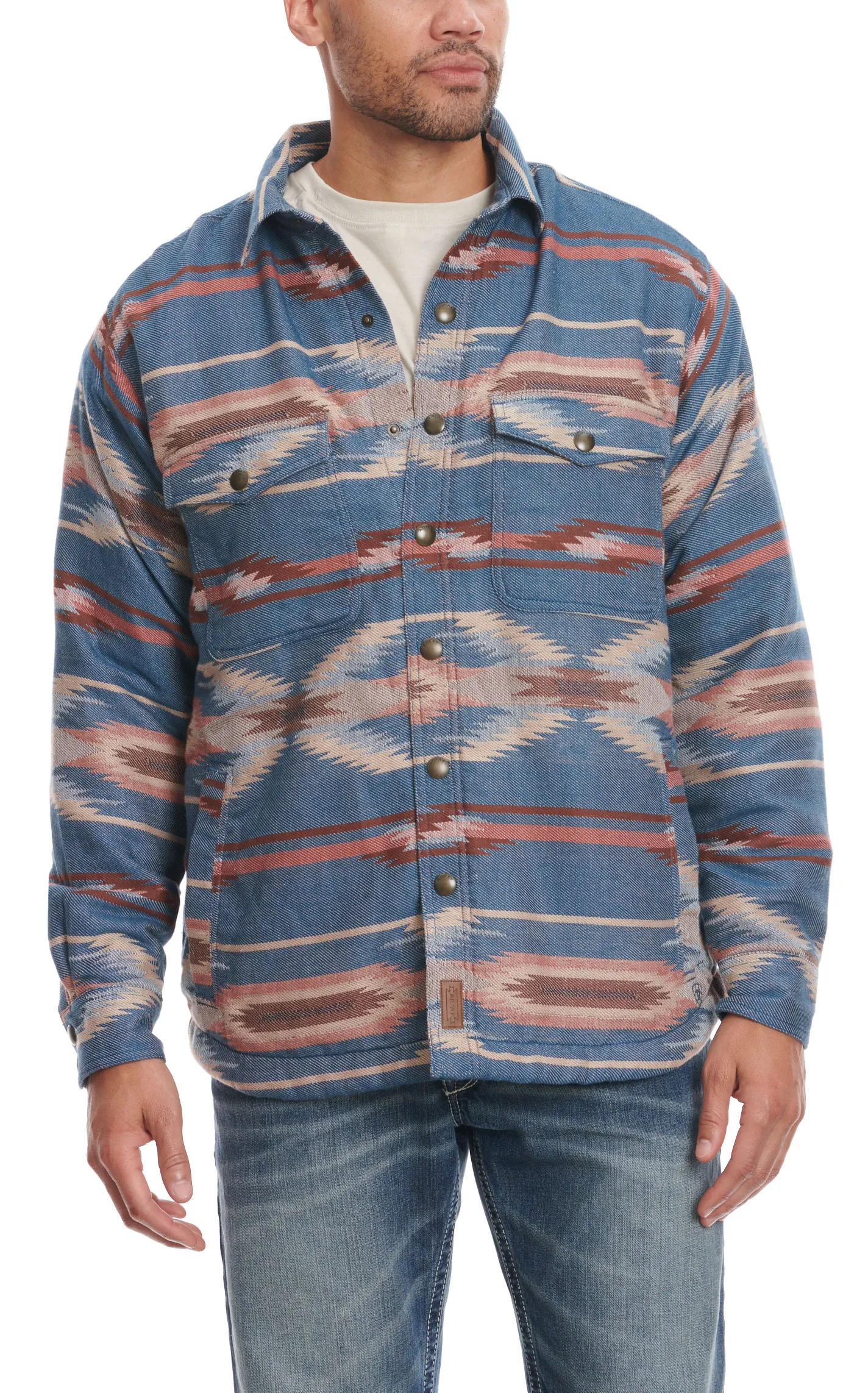 Ariat Men's Retro Chimayo Sailor Blue Aztec Print Fleece Lined Shacket