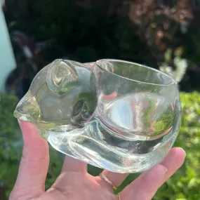 Avon glass sleeping kitty candle holder