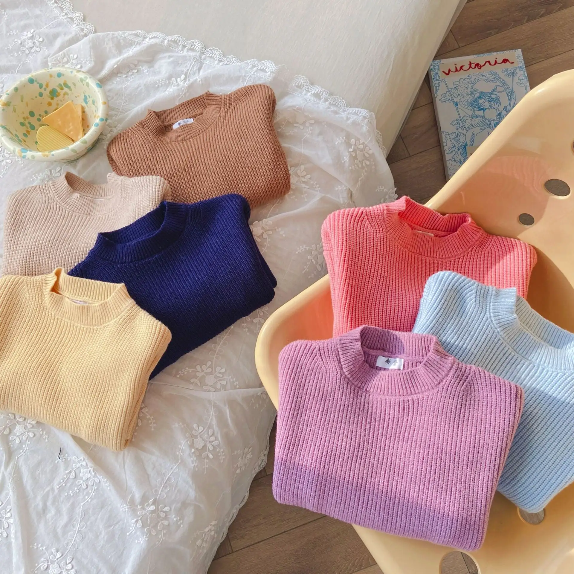 Baby Kid Girls Boys Solid Color Sweaters Wholesale 23090666