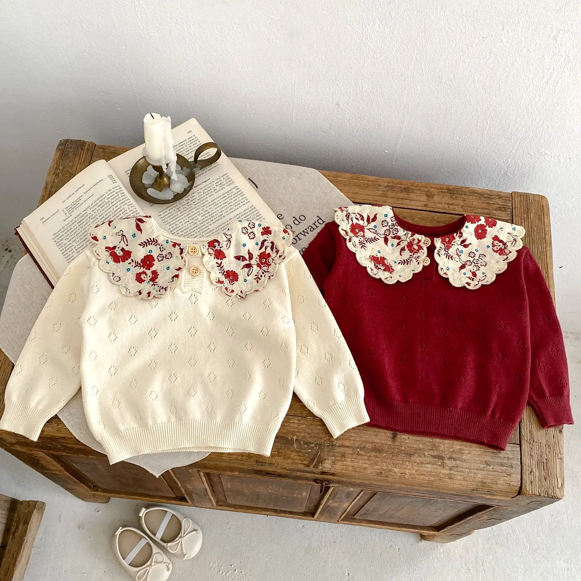 Baby Kid Girls Solid Color Flower Sweaters Wholesale 230828177