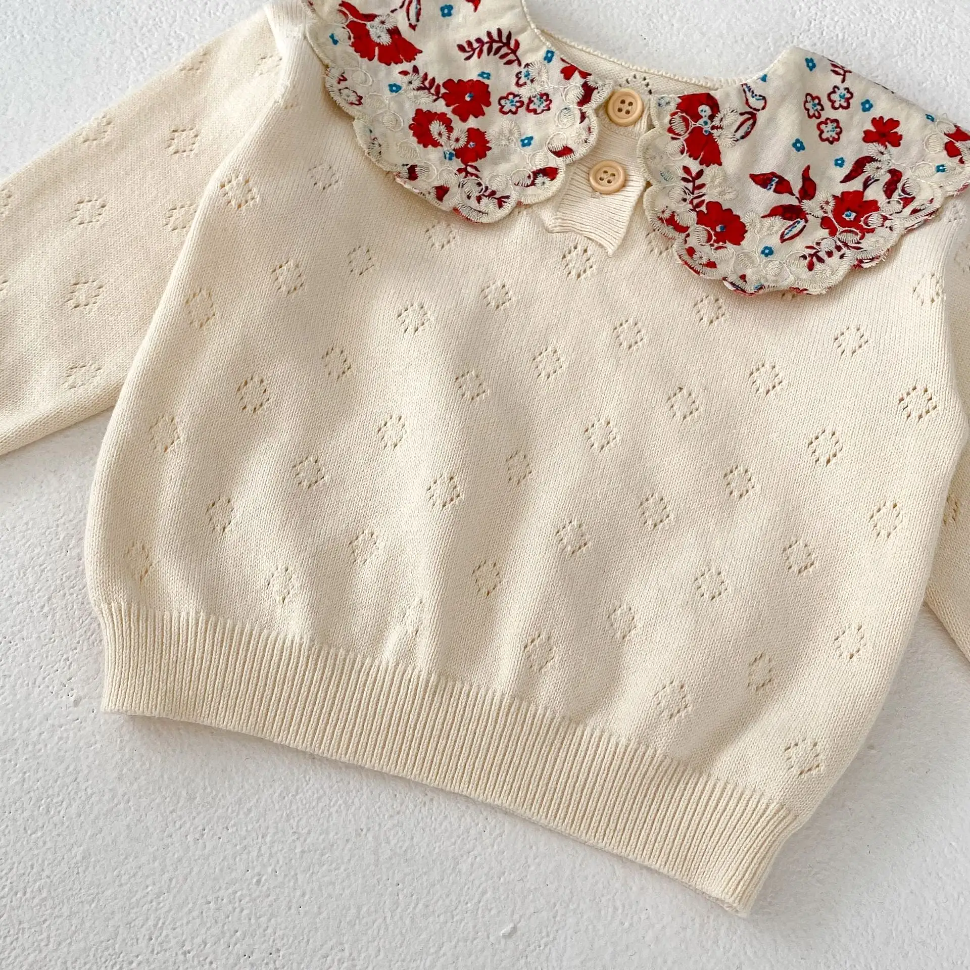 Baby Kid Girls Solid Color Flower Sweaters Wholesale 230828177