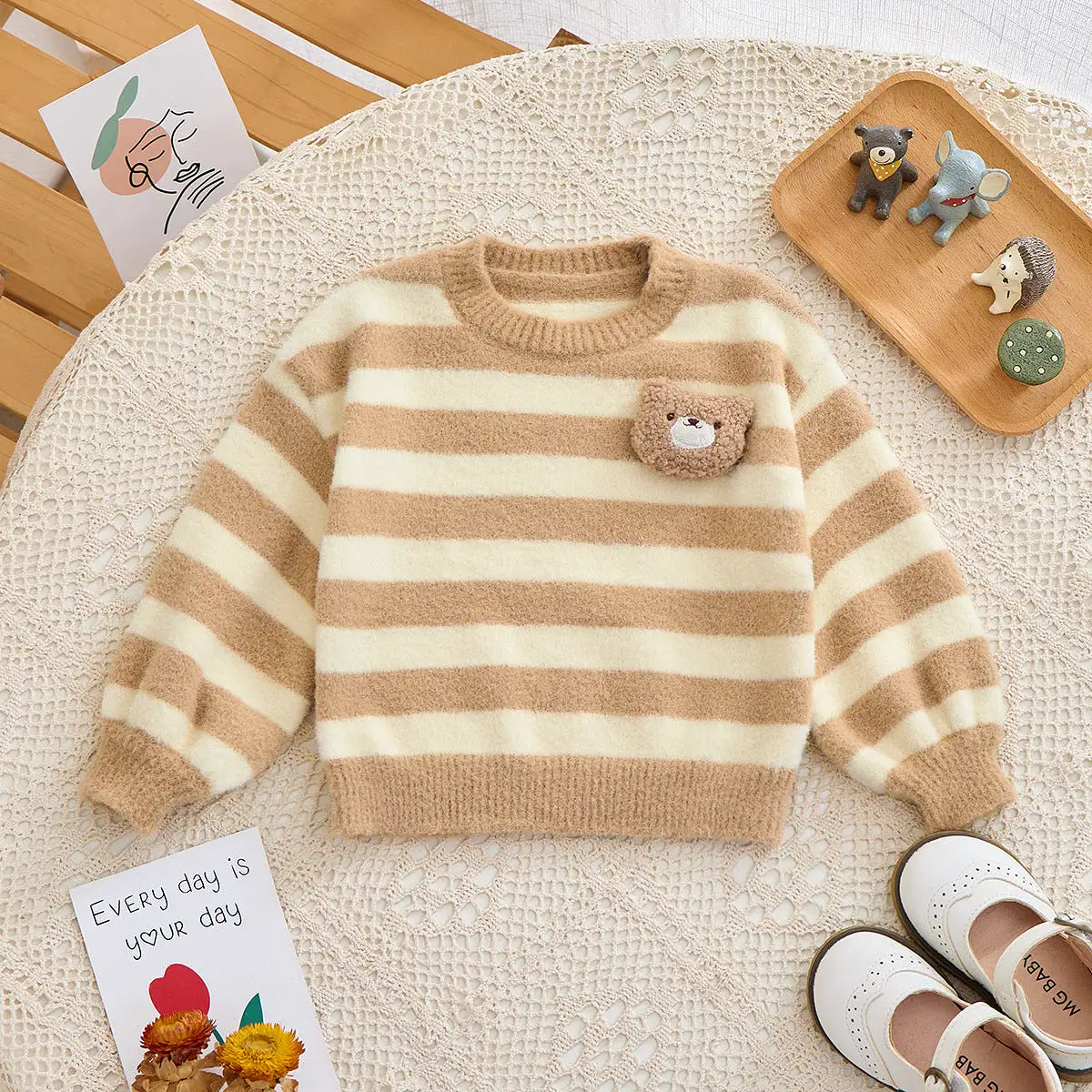 Baby Kid Girls Striped Cartoon Sweaters Wholesale 231019141