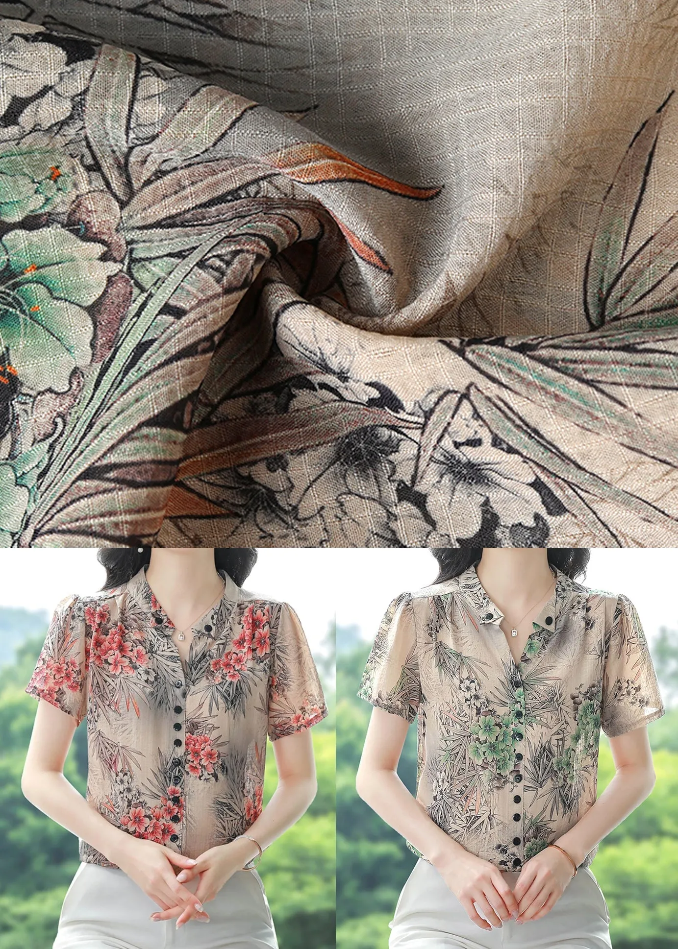 Beautiful Red V Neck Print Chiffon Shirts Summer