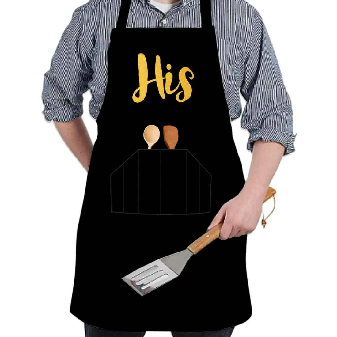 Black Mens Baking Aprons for Kitchen - His