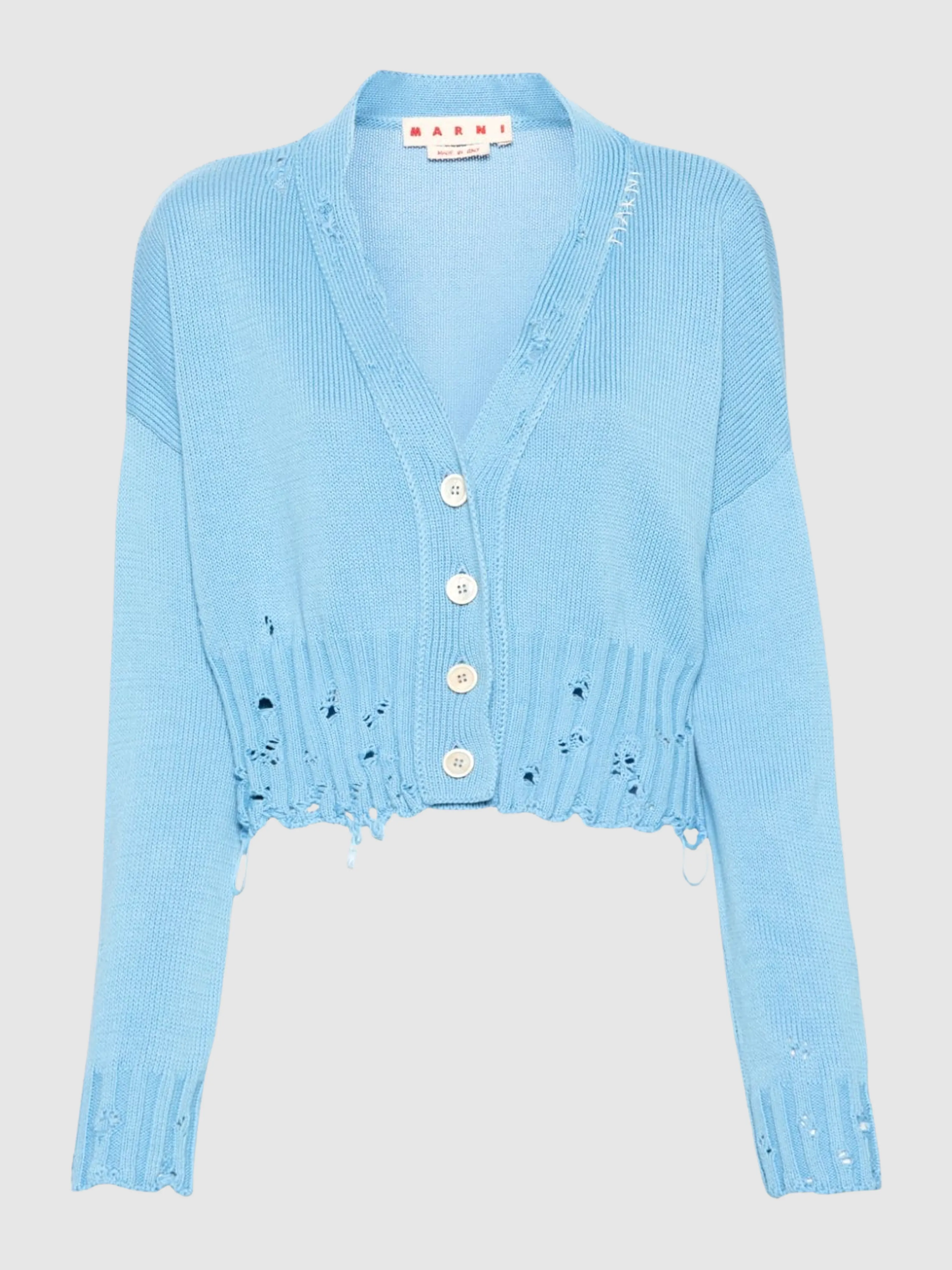 Blue V-Neck Long Sleeve Cropped Cardigan