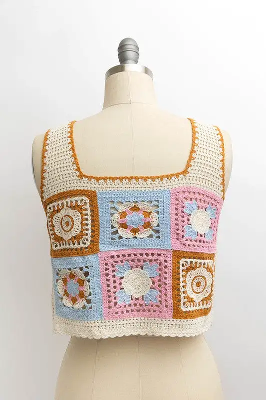 Boho Visual Square Crochet Crop Top