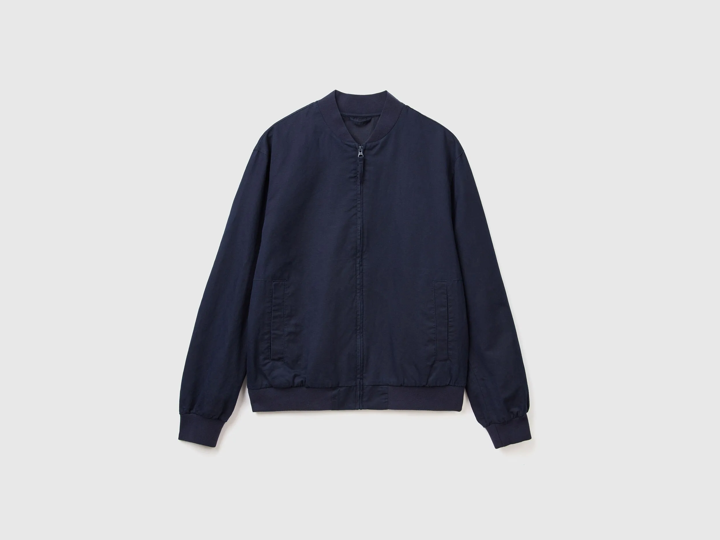 Bomber in linen blend - Dark Blue | Benetton