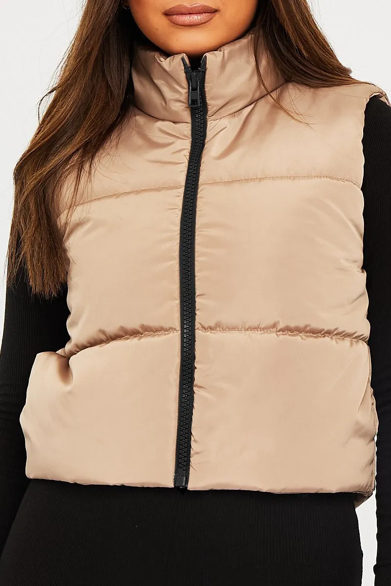 Camel Cropped Puffer Gilet - Zura