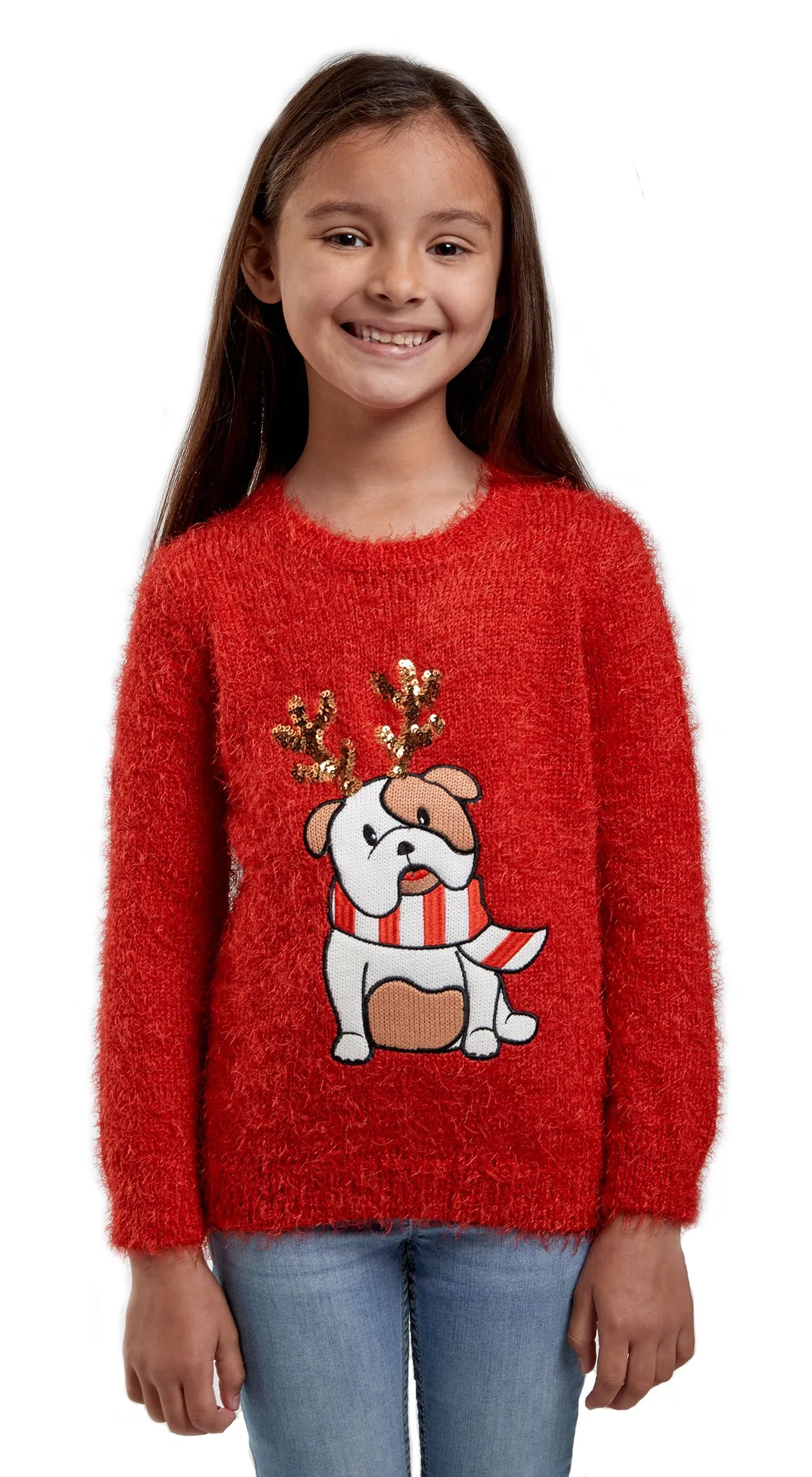 Christmas Jumper Kids Bulldog Red