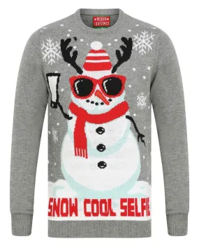 Christmas Jumper Music “Jingle Bells” Snow Cool Selfie Grey