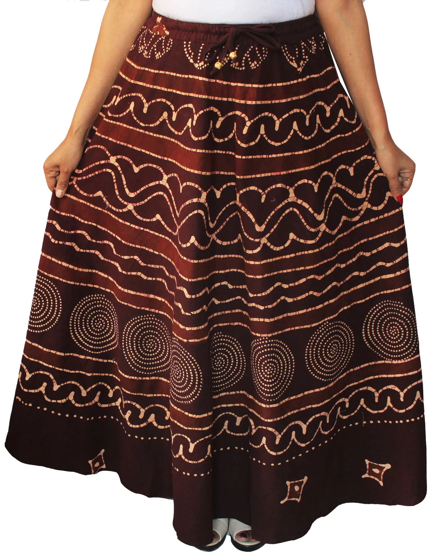 Cotton Batik Printed Womens Long Skirt India Clothing (Maroon)