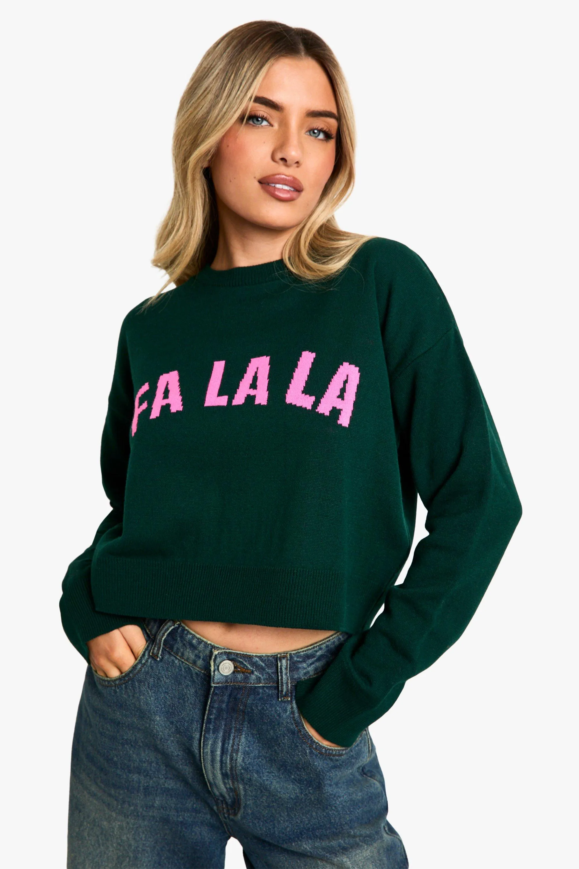 Fa La La Crop Christmas Sweater