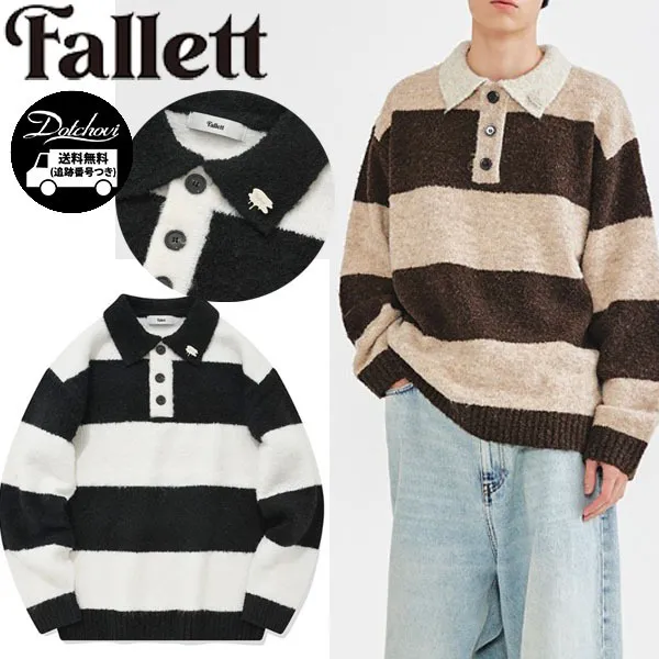 Fallett  |Stripes Unisex Wool Nylon Street Style Long Sleeves Logo