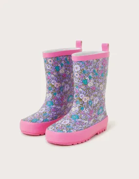 Floral Bunny Print Wellies Multi