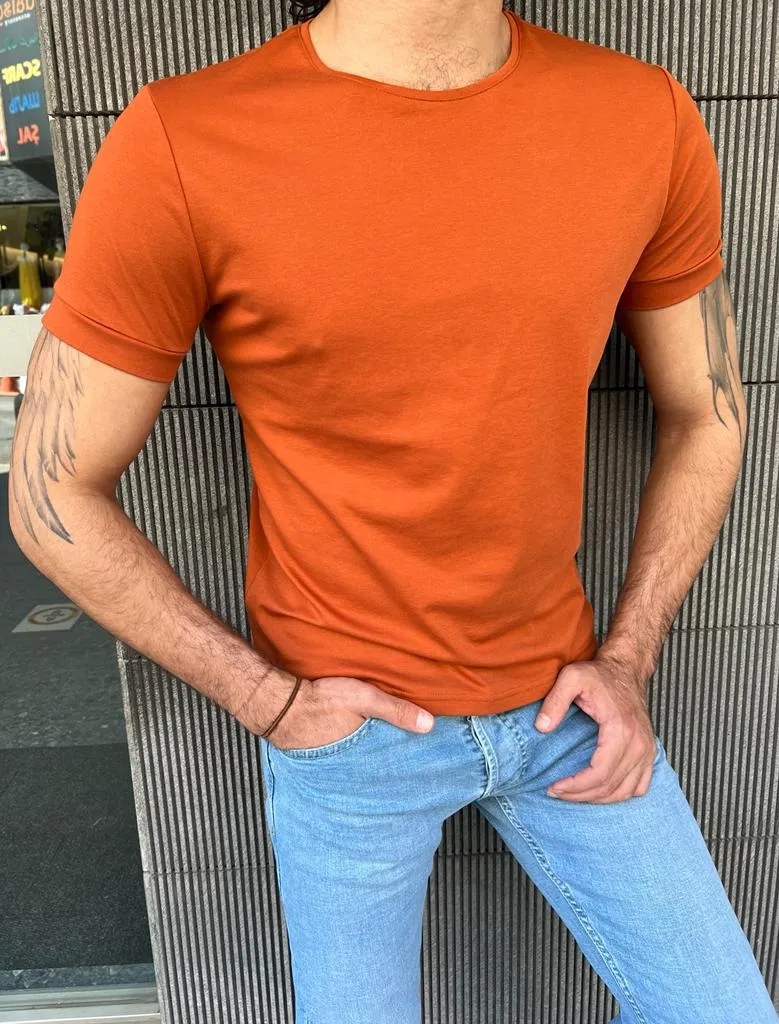 Giovanni Mannelli Slim Fit Camel Short Sleeve Tees