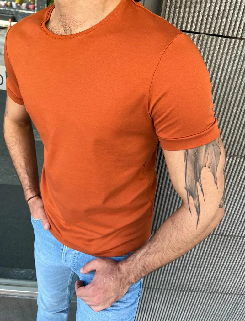 Giovanni Mannelli Slim Fit Camel Short Sleeve Tees