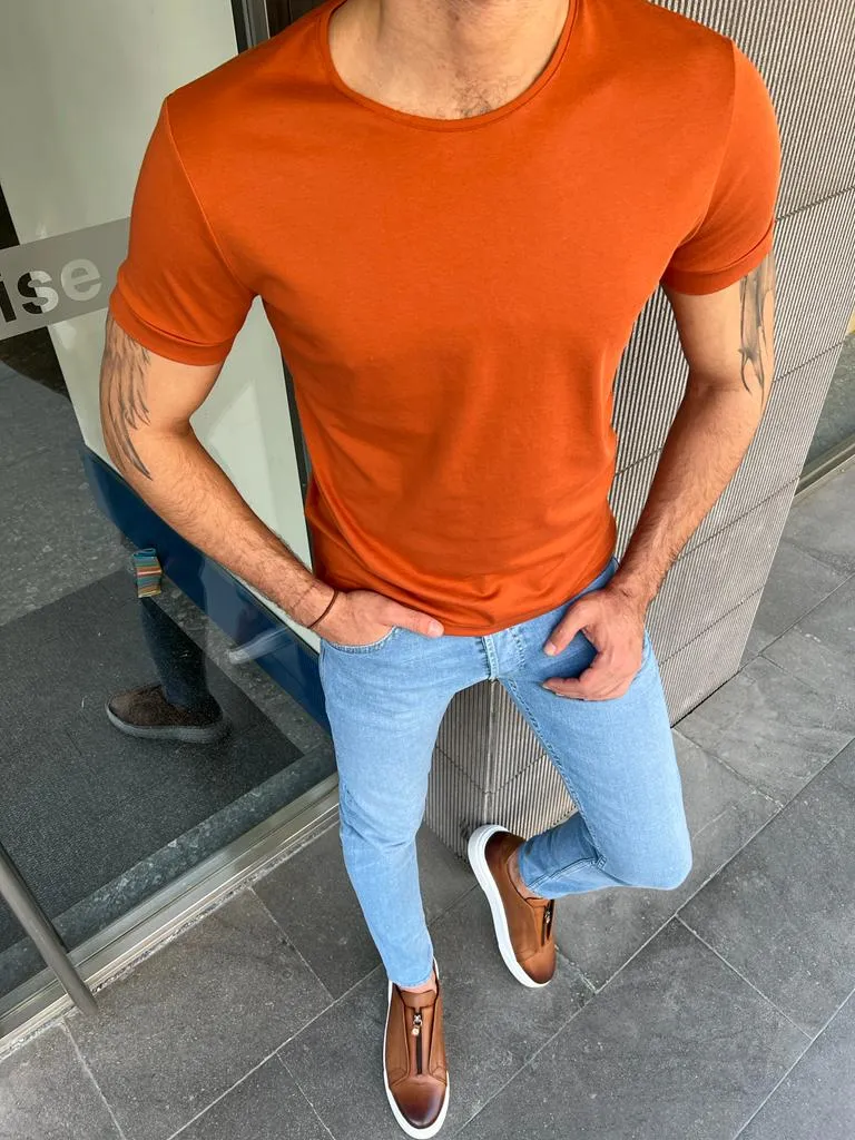 Giovanni Mannelli Slim Fit Camel Short Sleeve Tees