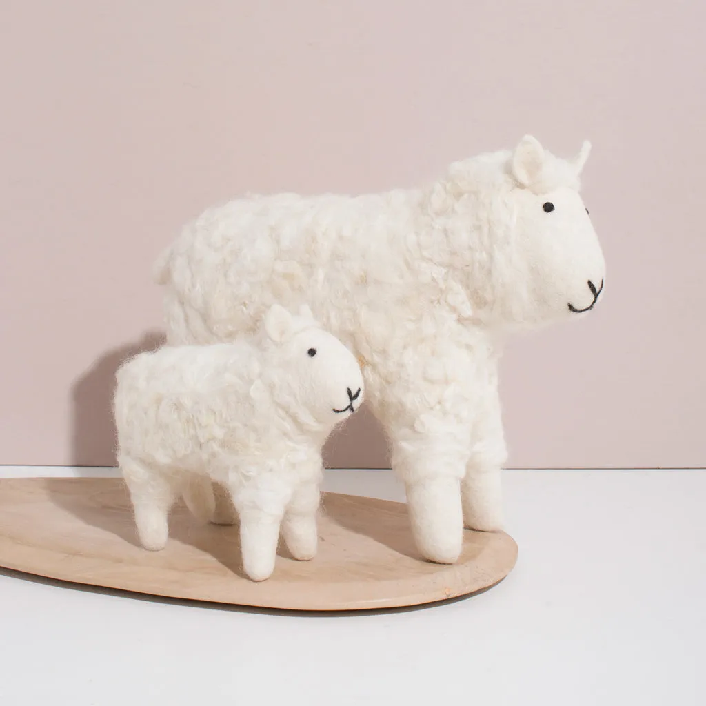 Hand Felted White Sheep Duo