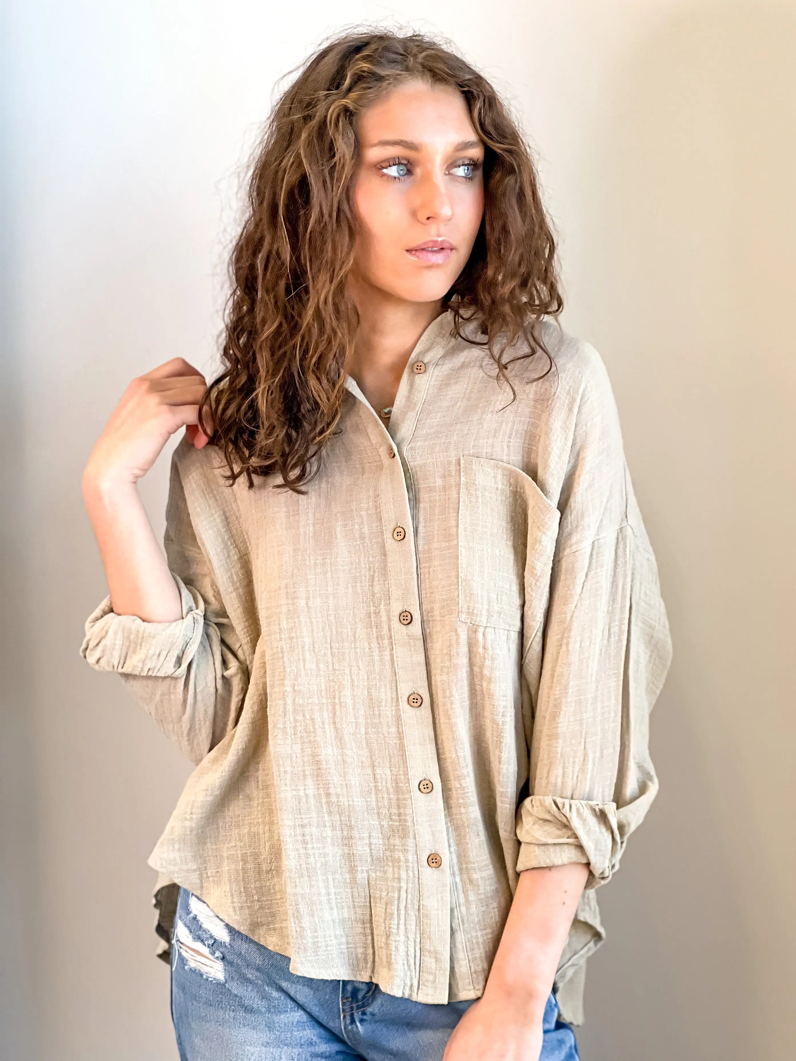 Harlow Long Sleeve Gauze Button Down