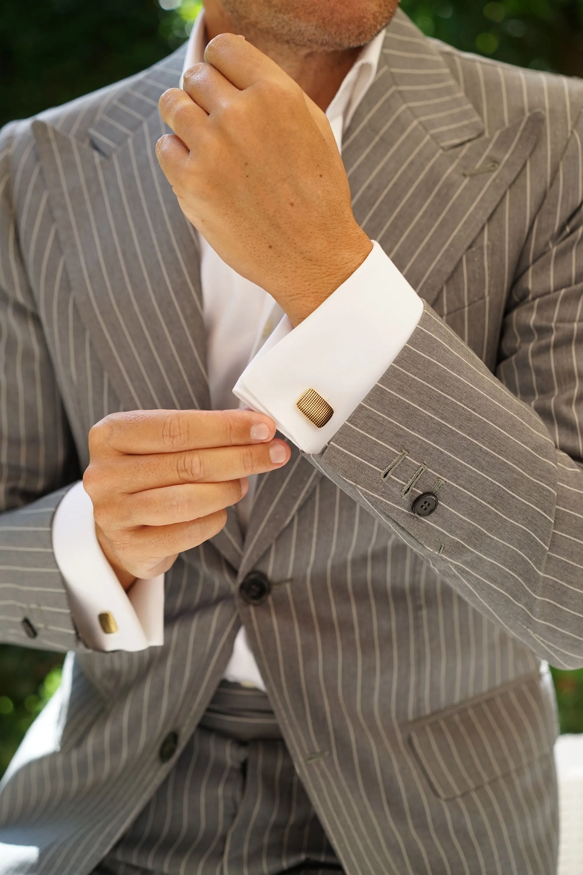 Hugh Capet Gold Studded Rectangle Cufflinks