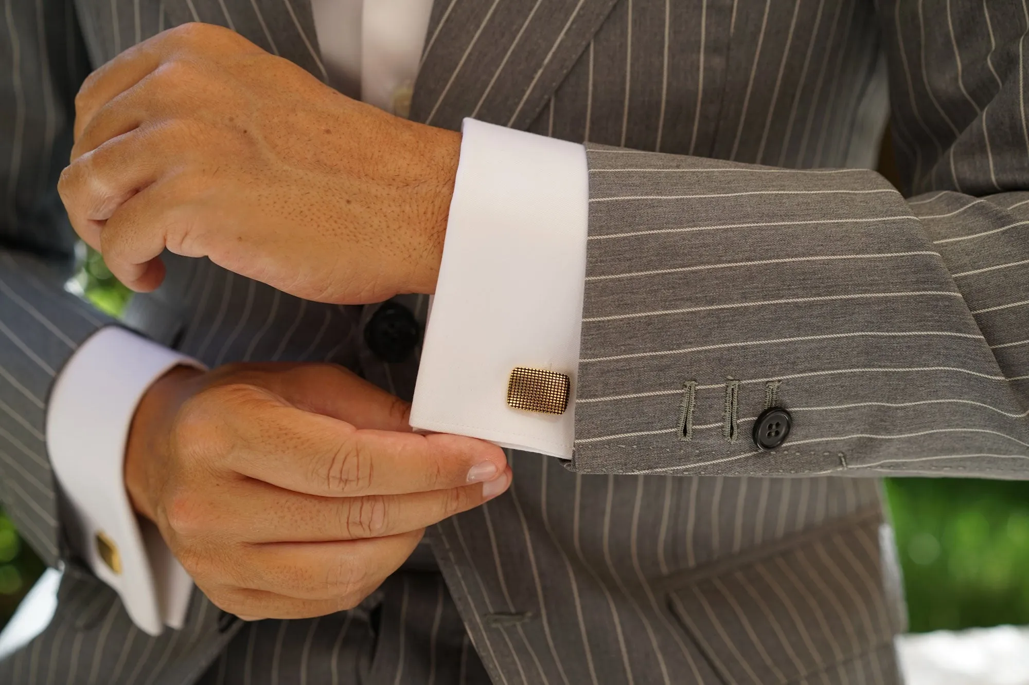 Hugh Capet Gold Studded Rectangle Cufflinks