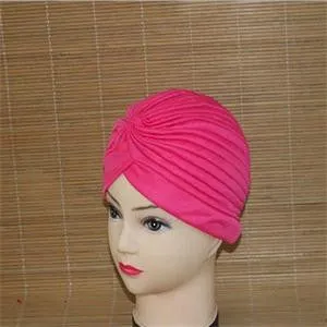 India Caps Retro Headb  Hijab Turban Dual Purpose Solid Pleated Women Kerchief Headwear Shower Hat SM6