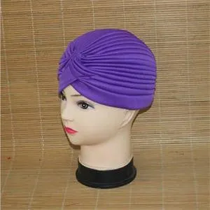 India Caps Retro Headb  Hijab Turban Dual Purpose Solid Pleated Women Kerchief Headwear Shower Hat SM6