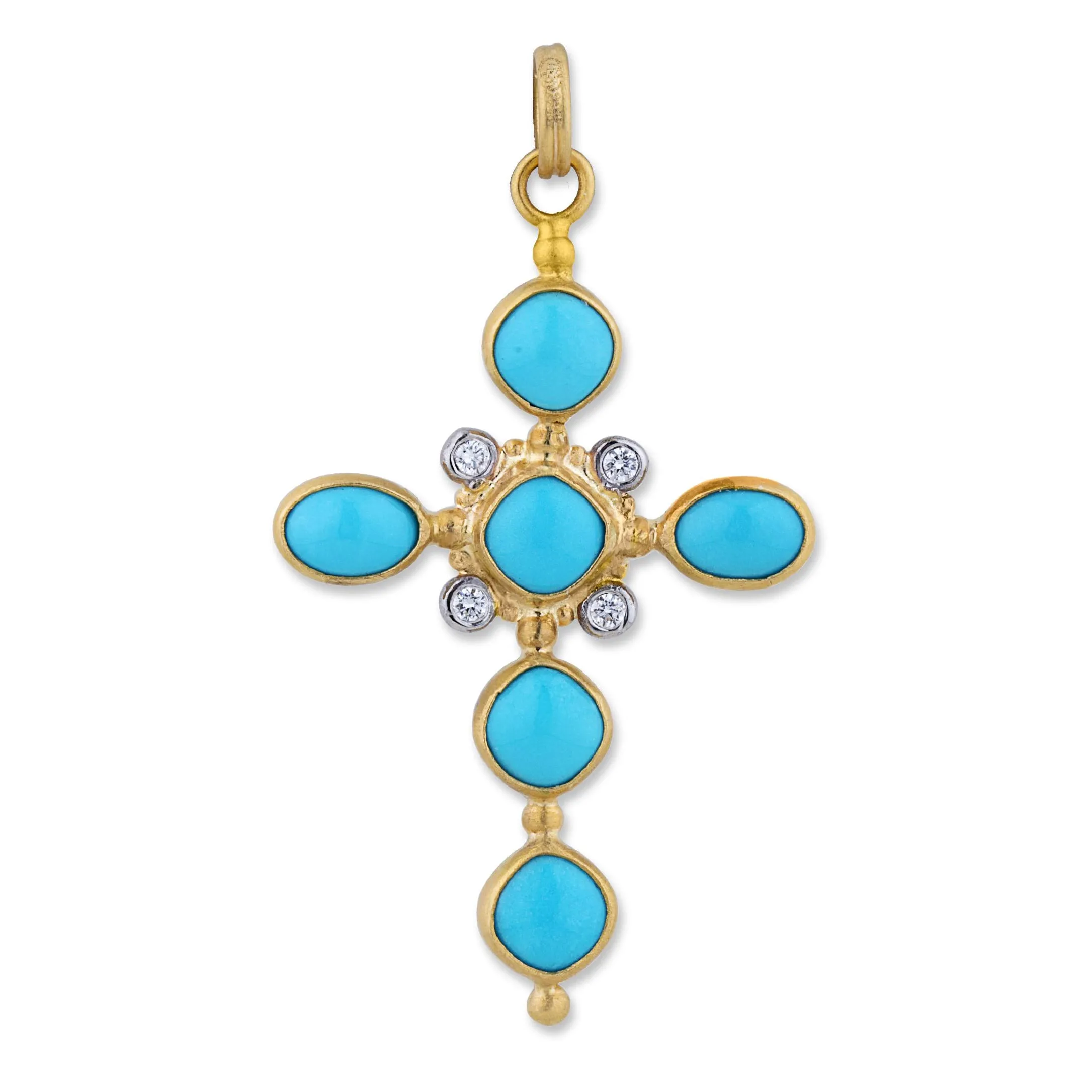 Lika Behar 22k Gold Sloane Sleeping Beauty Turquoise Cross Pendant Necklace