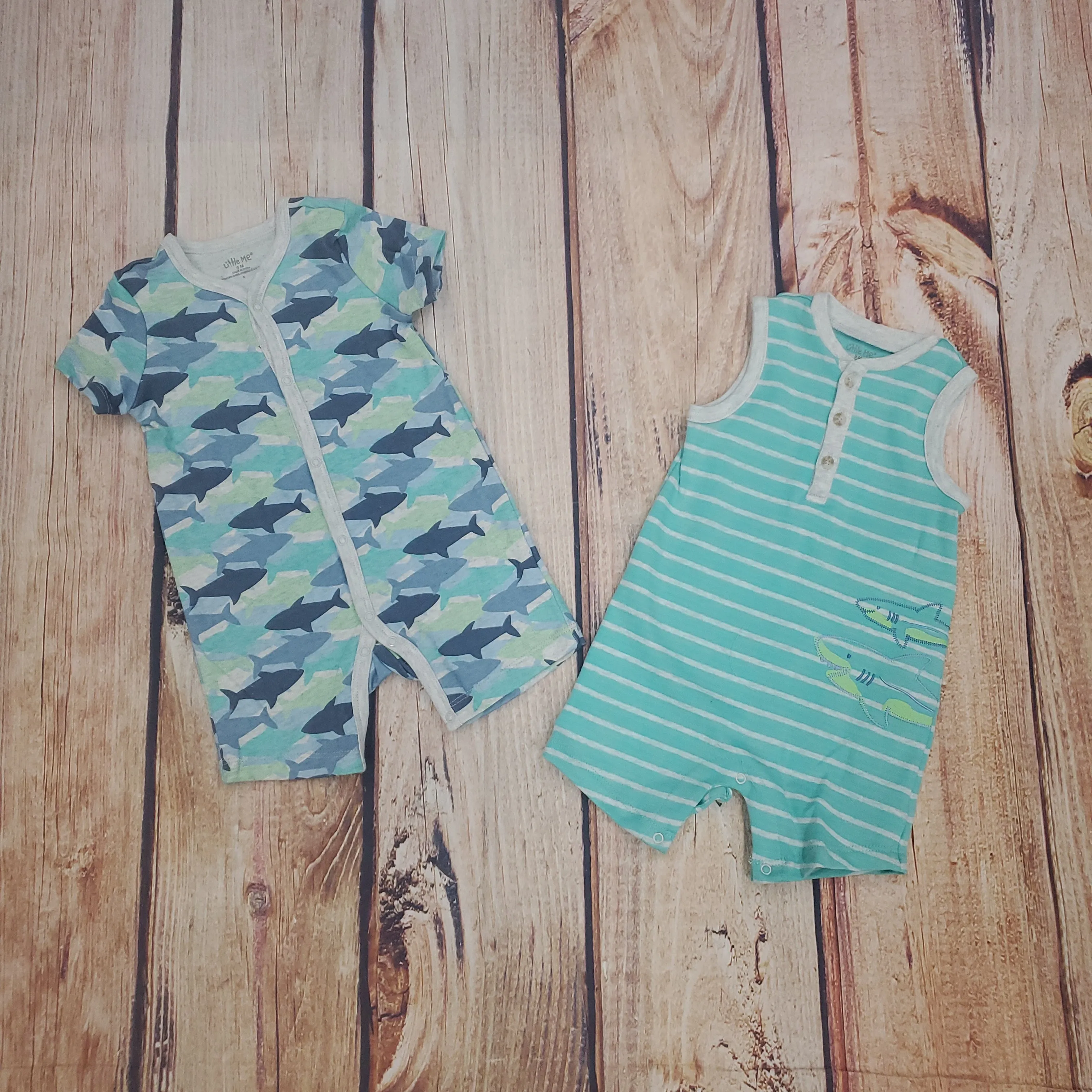 Little Me Shark 2 pk Rompers