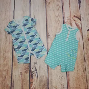 Little Me Shark 2 pk Rompers