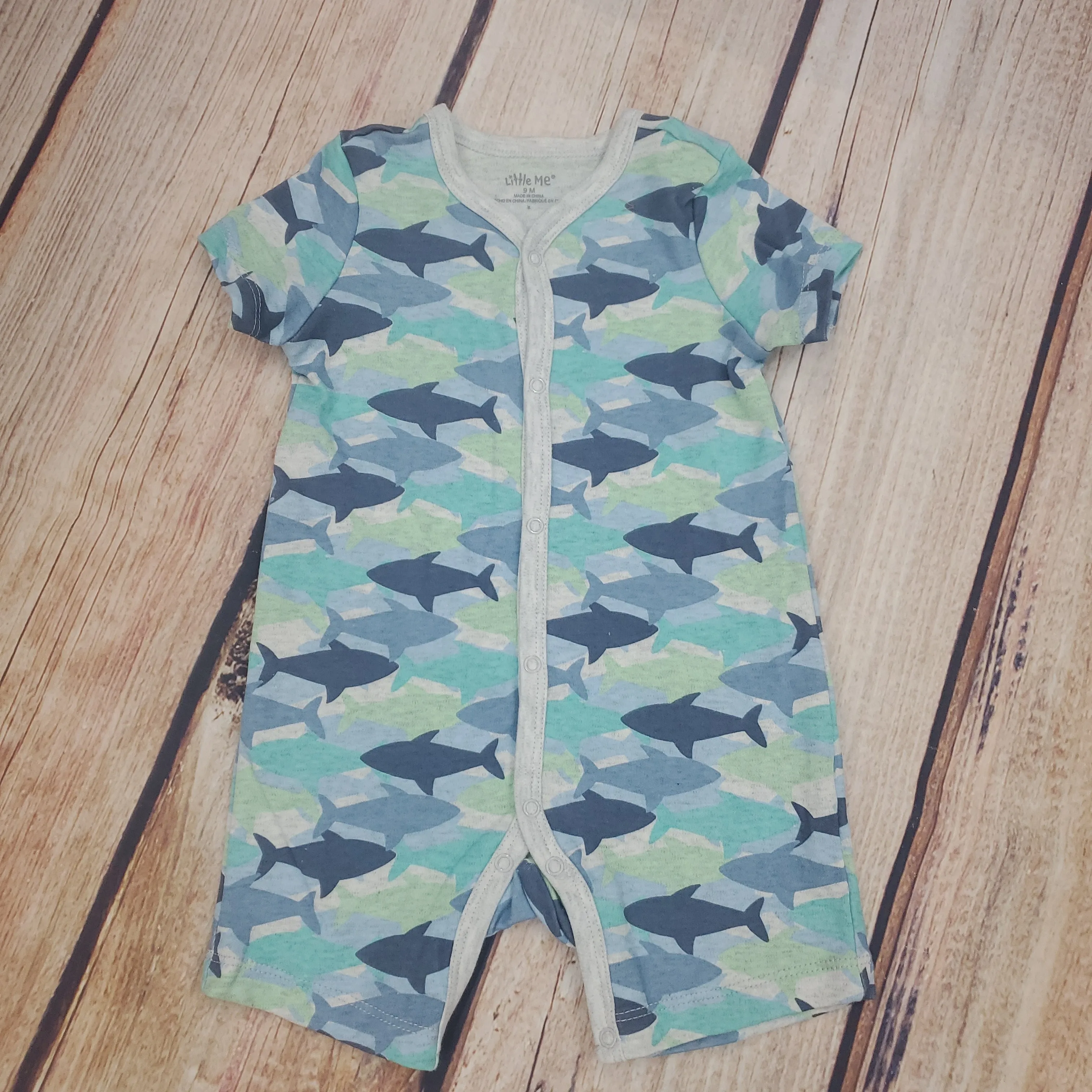 Little Me Shark 2 pk Rompers