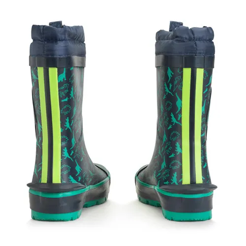 Little Puddle Navy dino water resistant wellies