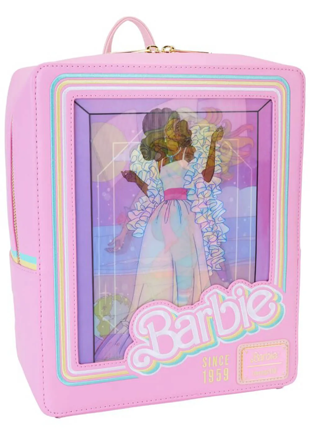 Loungefly Mattel Barbie Doll Box Triple Lenticular Backpack Pink