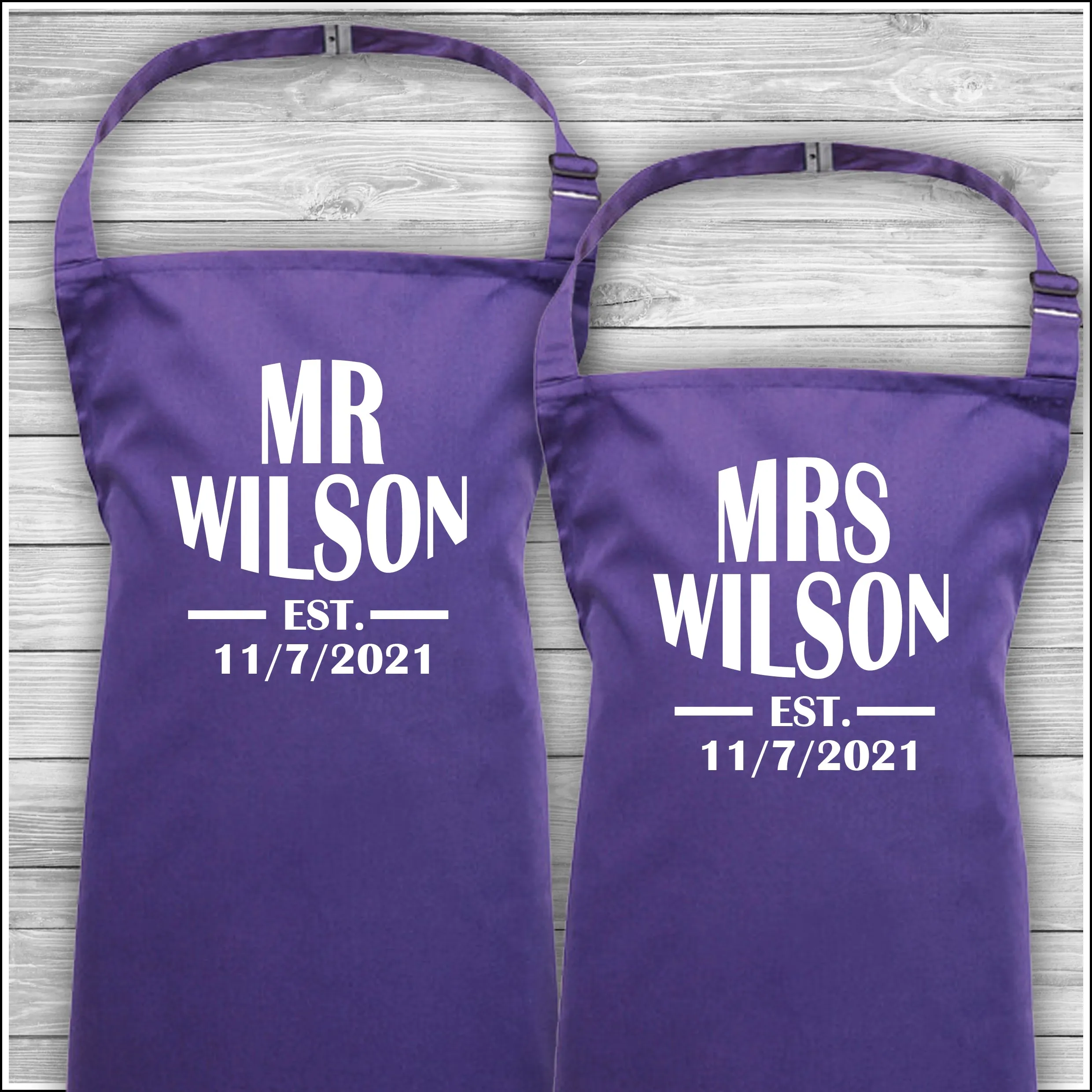 Mr & Mrs Surname Est | Matching Family Aprons | Personalised Cooking Aprons