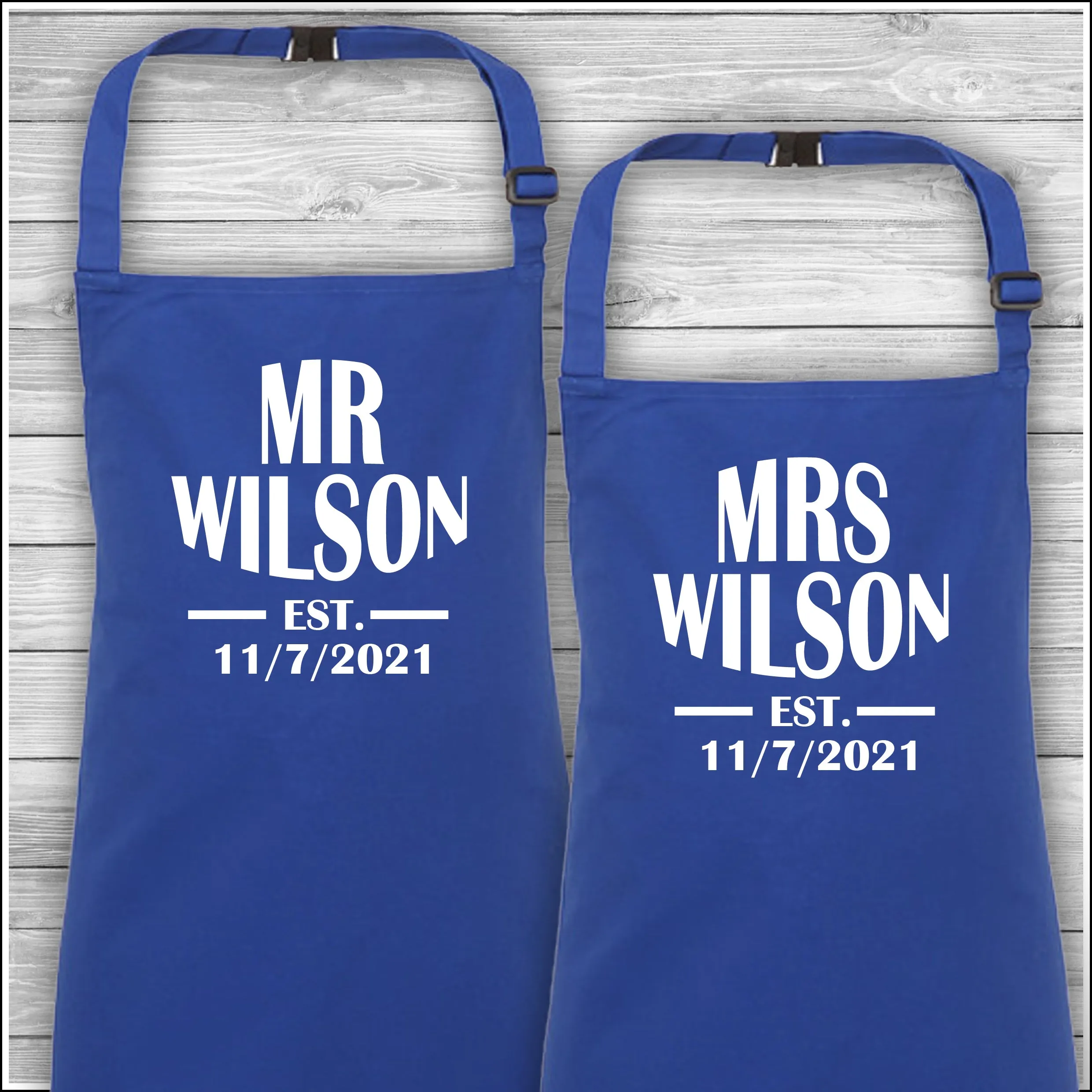 Mr & Mrs Surname Est | Matching Family Aprons | Personalised Cooking Aprons