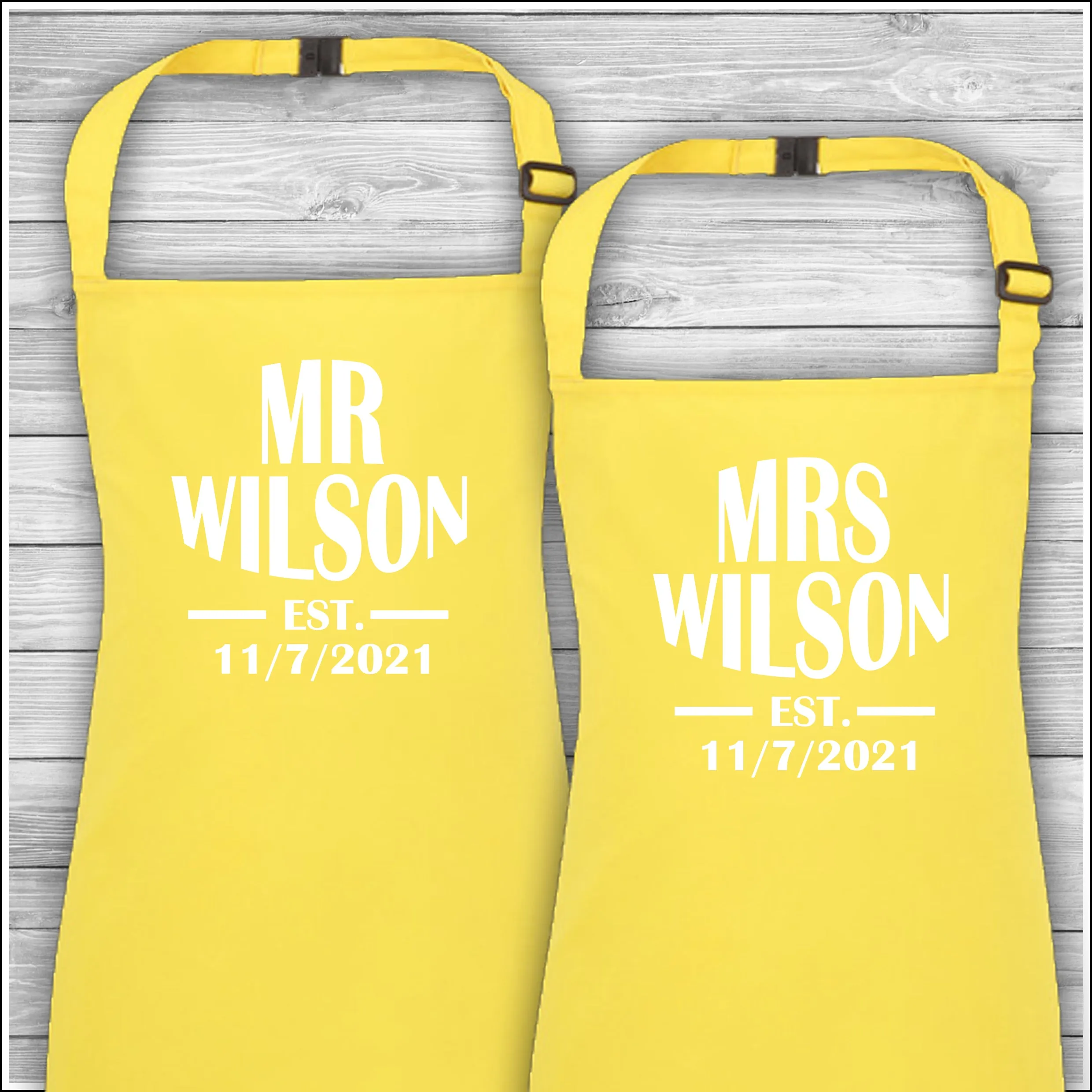 Mr & Mrs Surname Est | Matching Family Aprons | Personalised Cooking Aprons