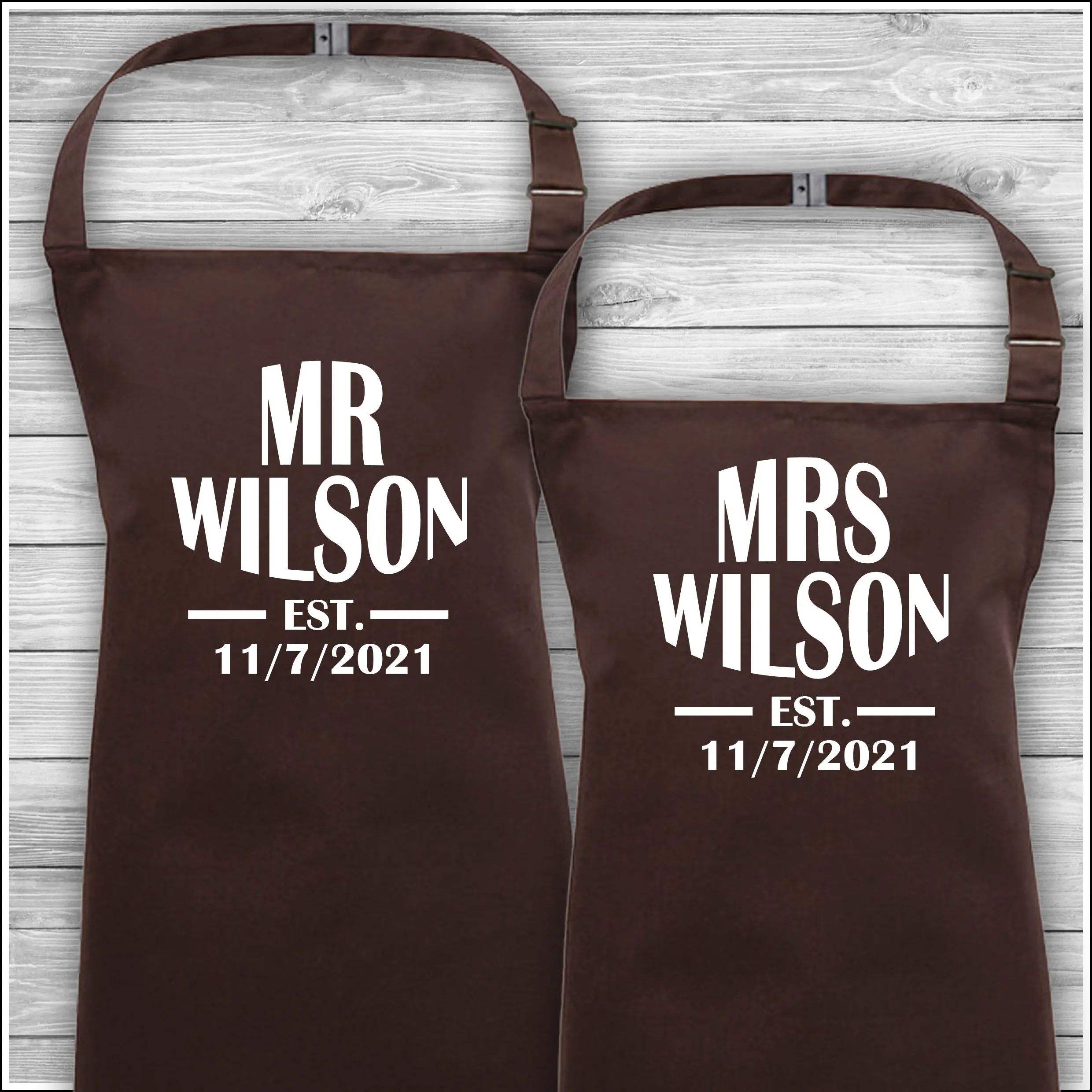 Mr & Mrs Surname Est | Matching Family Aprons | Personalised Cooking Aprons