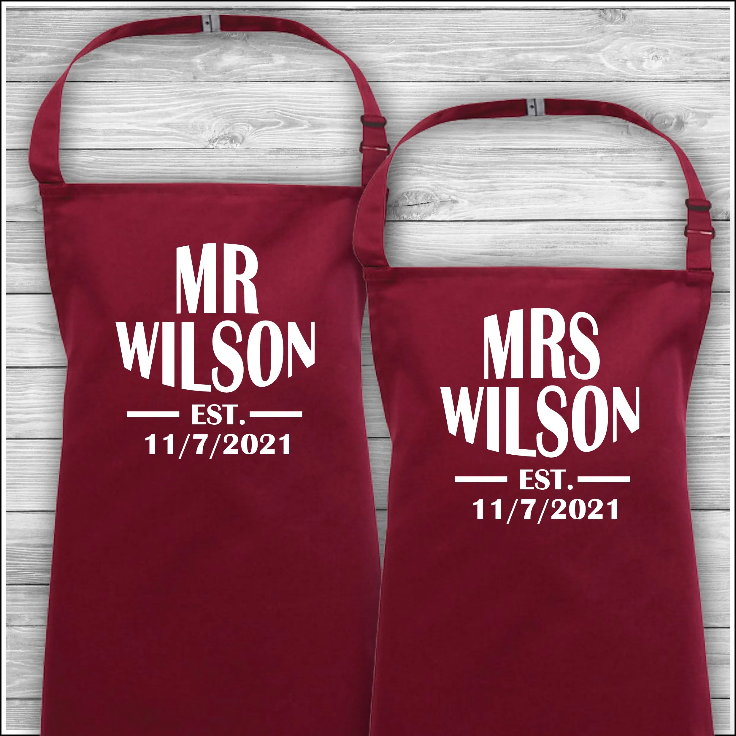 Mr & Mrs Surname Est | Matching Family Aprons | Personalised Cooking Aprons