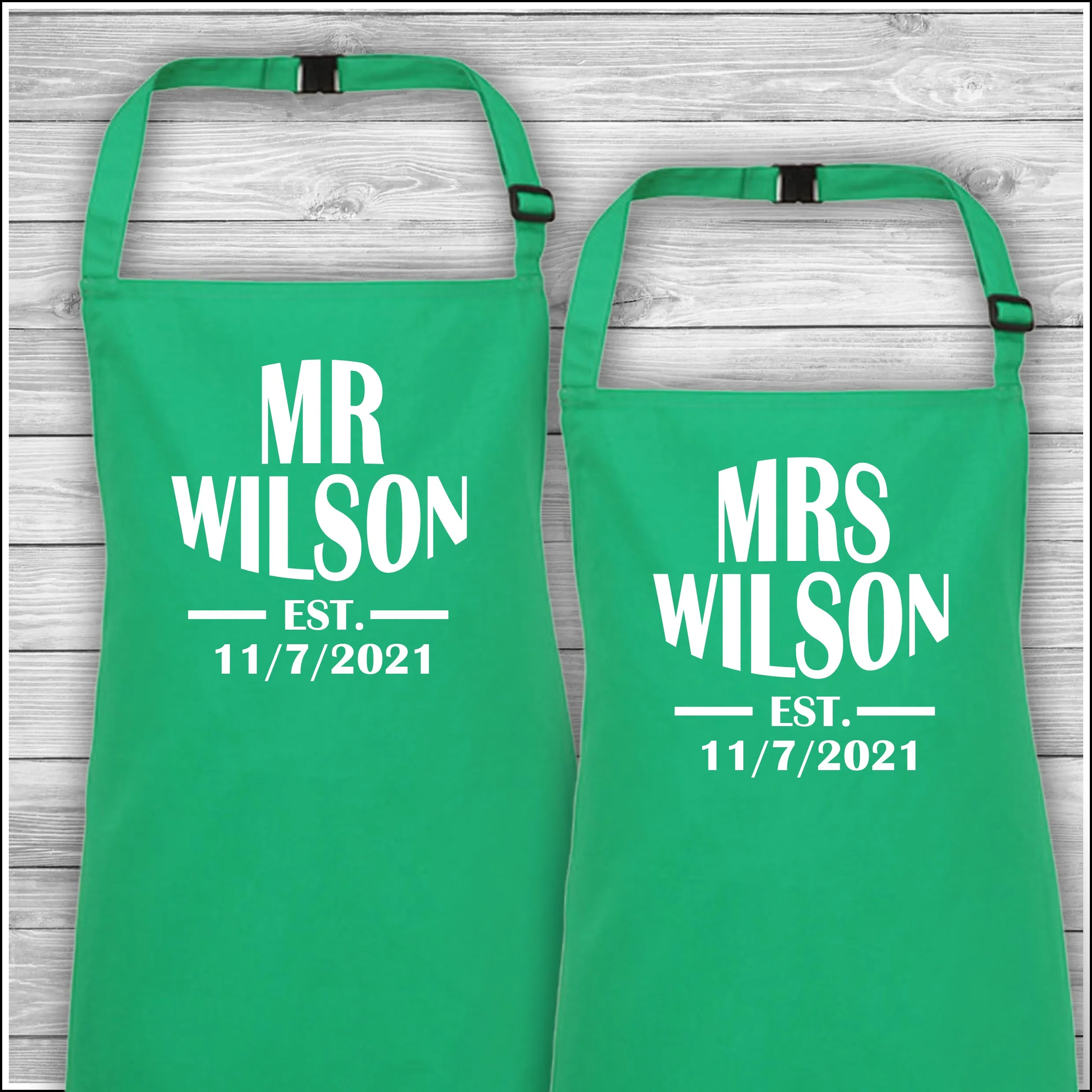 Mr & Mrs Surname Est | Matching Family Aprons | Personalised Cooking Aprons