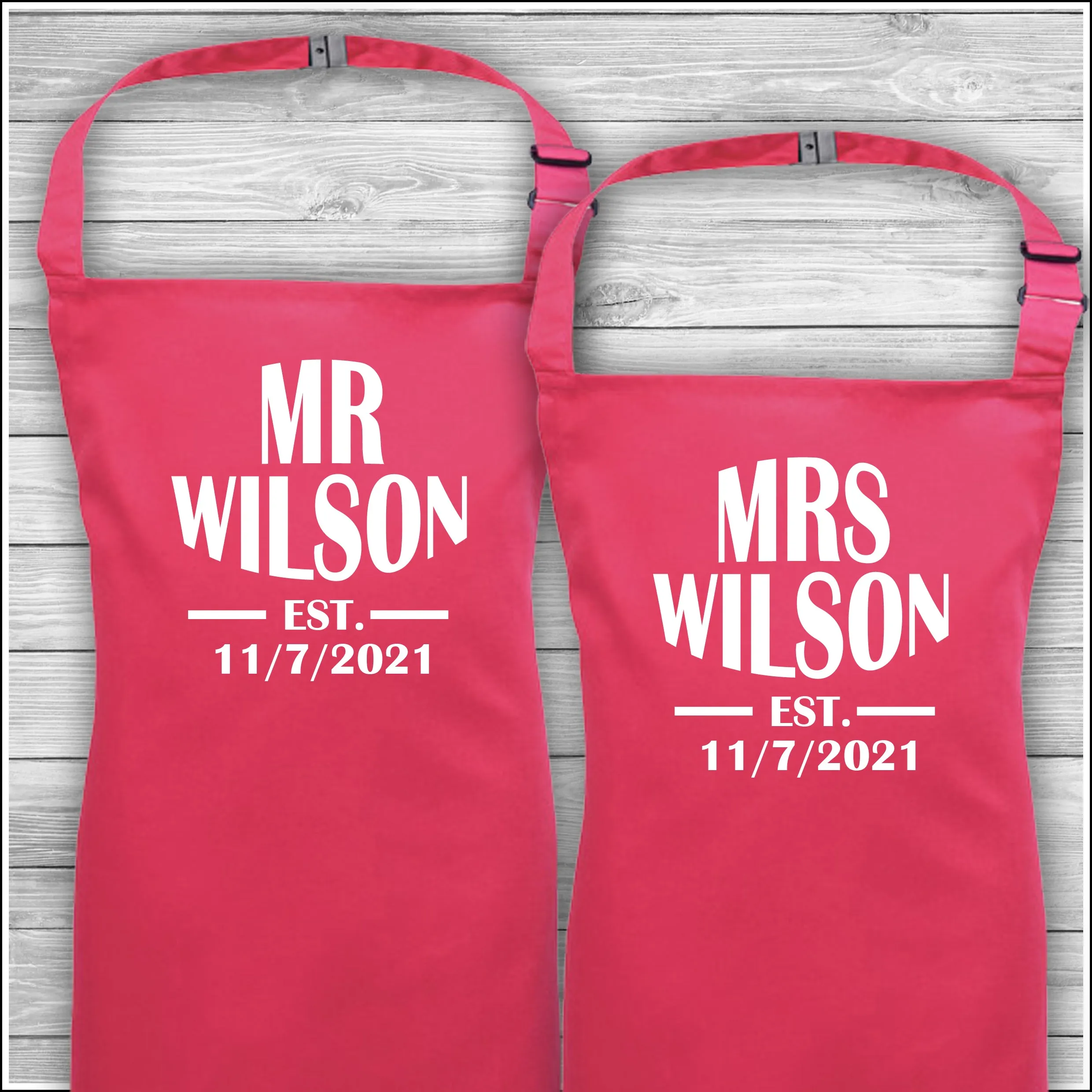 Mr & Mrs Surname Est | Matching Family Aprons | Personalised Cooking Aprons