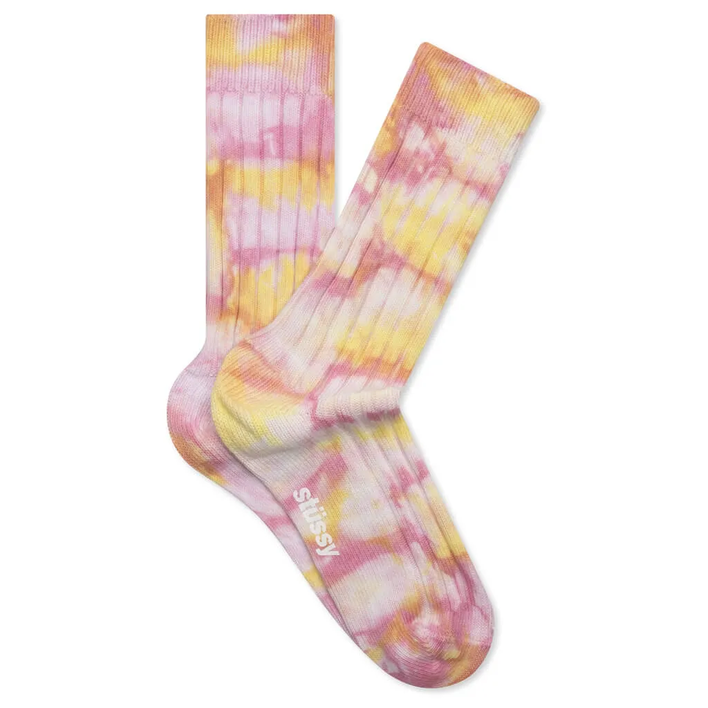 Multi Dyed Ribbed Socks - Turmeric/Pink