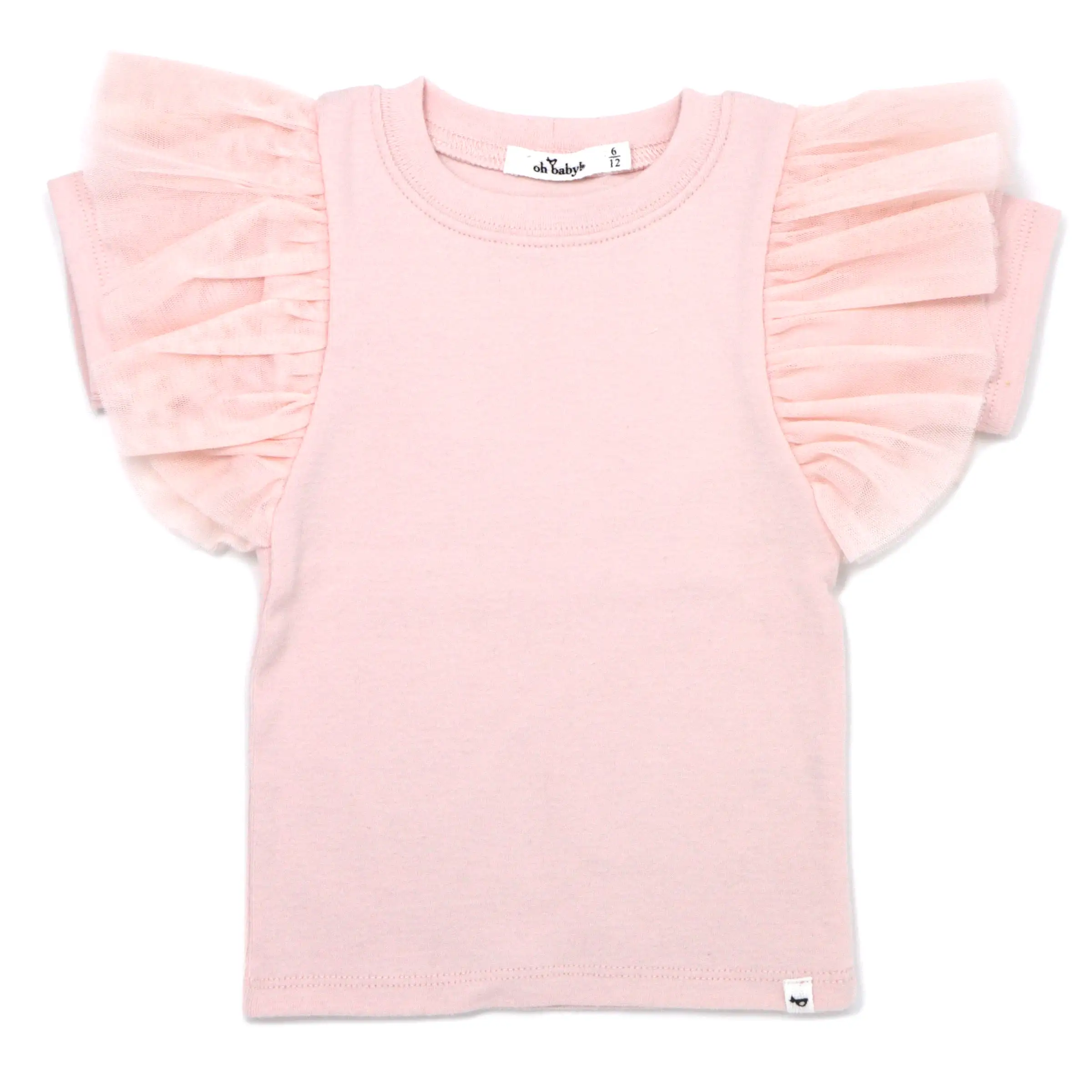 oh baby! Butterfly Sleeve Short Sleeve Tee with Mesh - Pale Pink