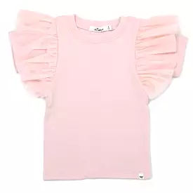 oh baby! Butterfly Sleeve Short Sleeve Tee with Mesh - Pale Pink