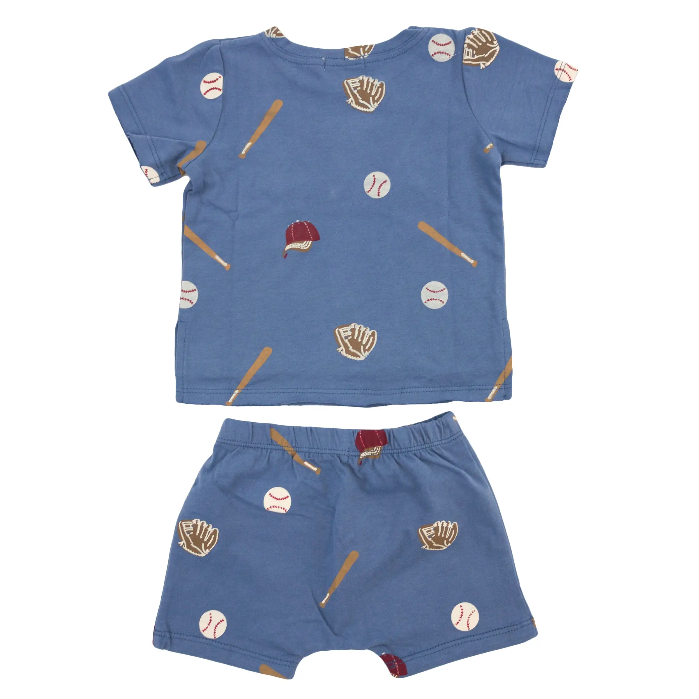 oh baby! Raw Edge Tee and Shorts Set - Baseball Print - Denim