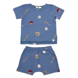 oh baby! Raw Edge Tee and Shorts Set - Baseball Print - Denim