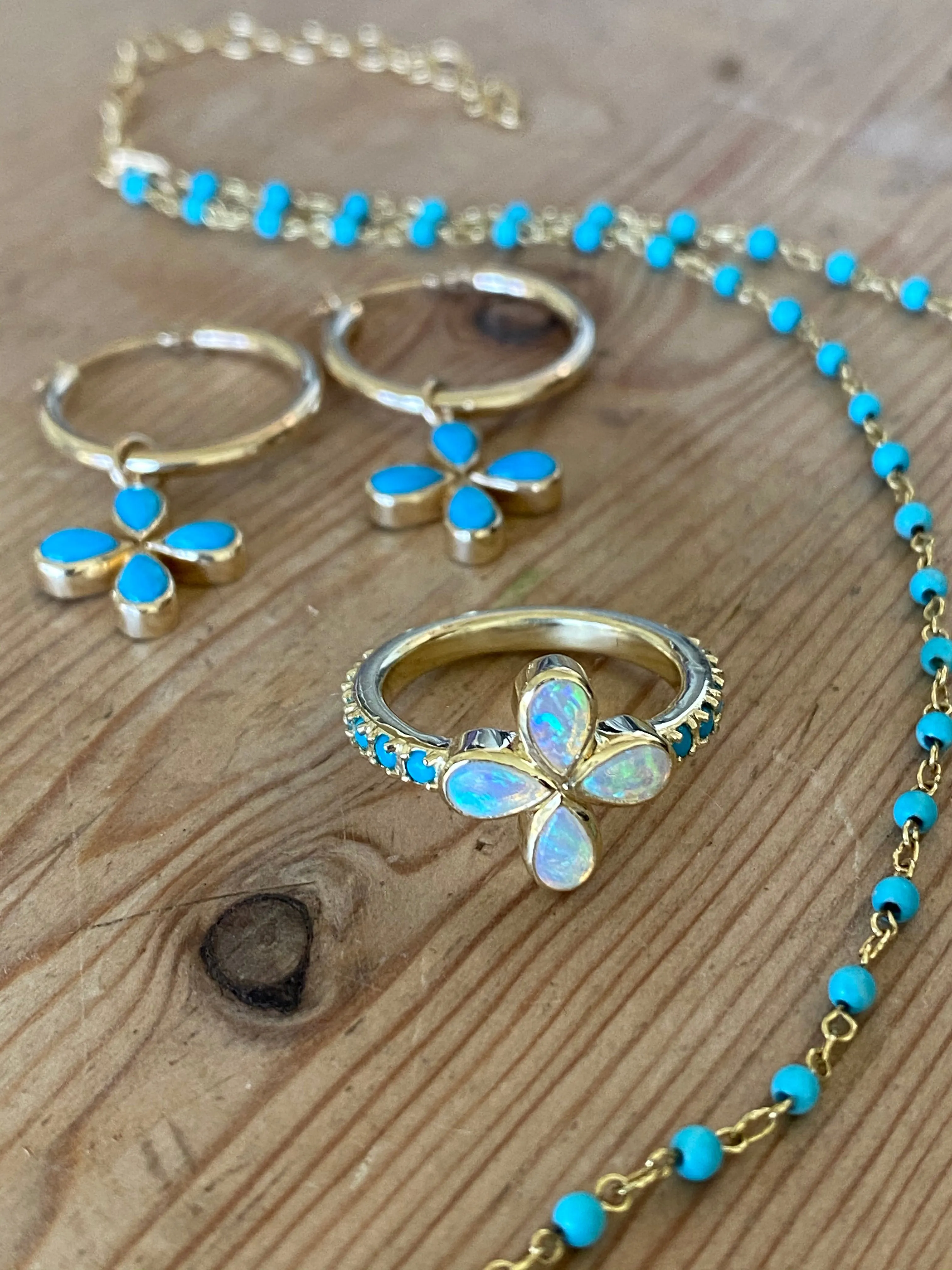 Opal and Turquoise Flower ring