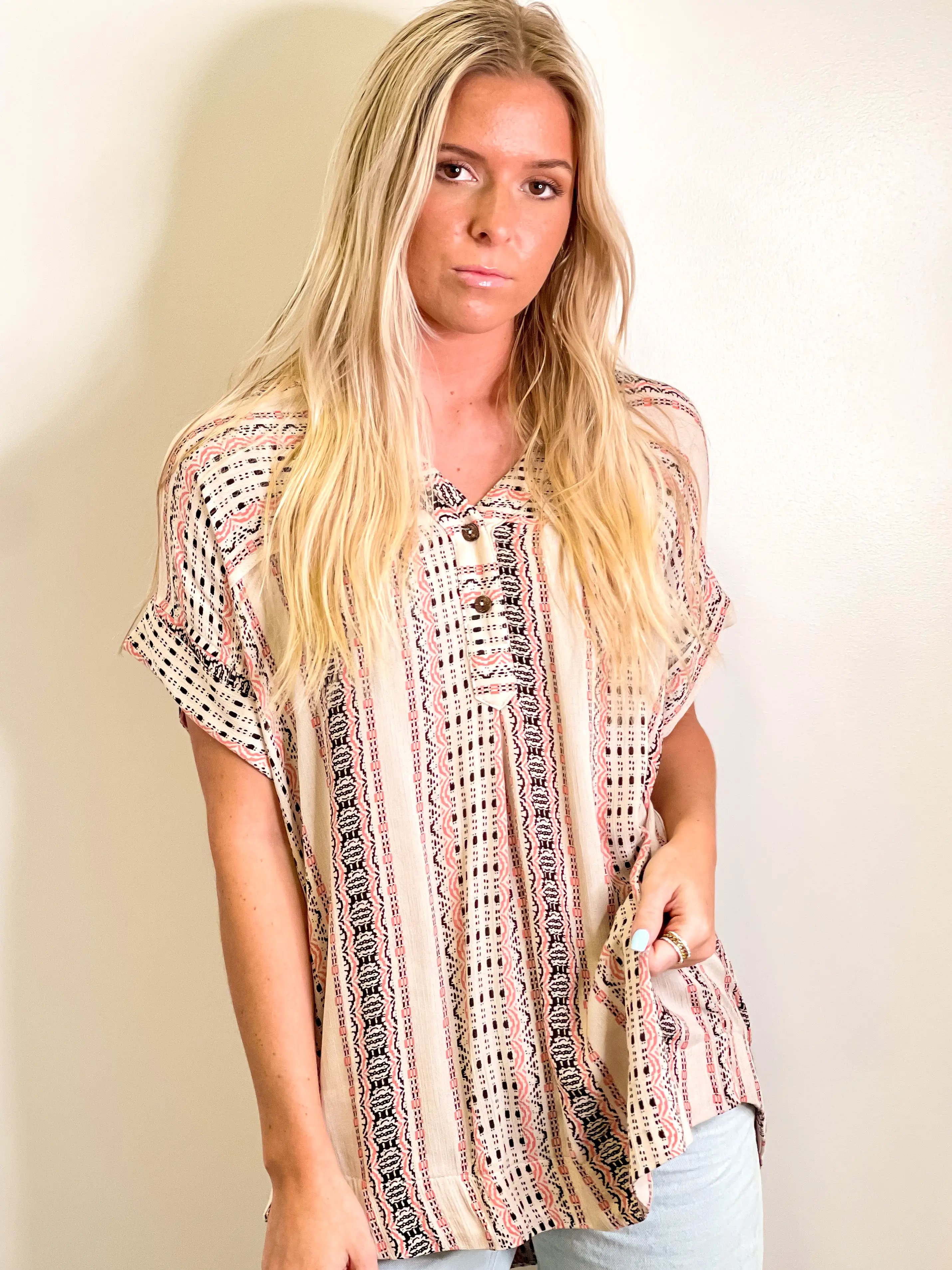 Pennie Tribal Quarter Button Blouse