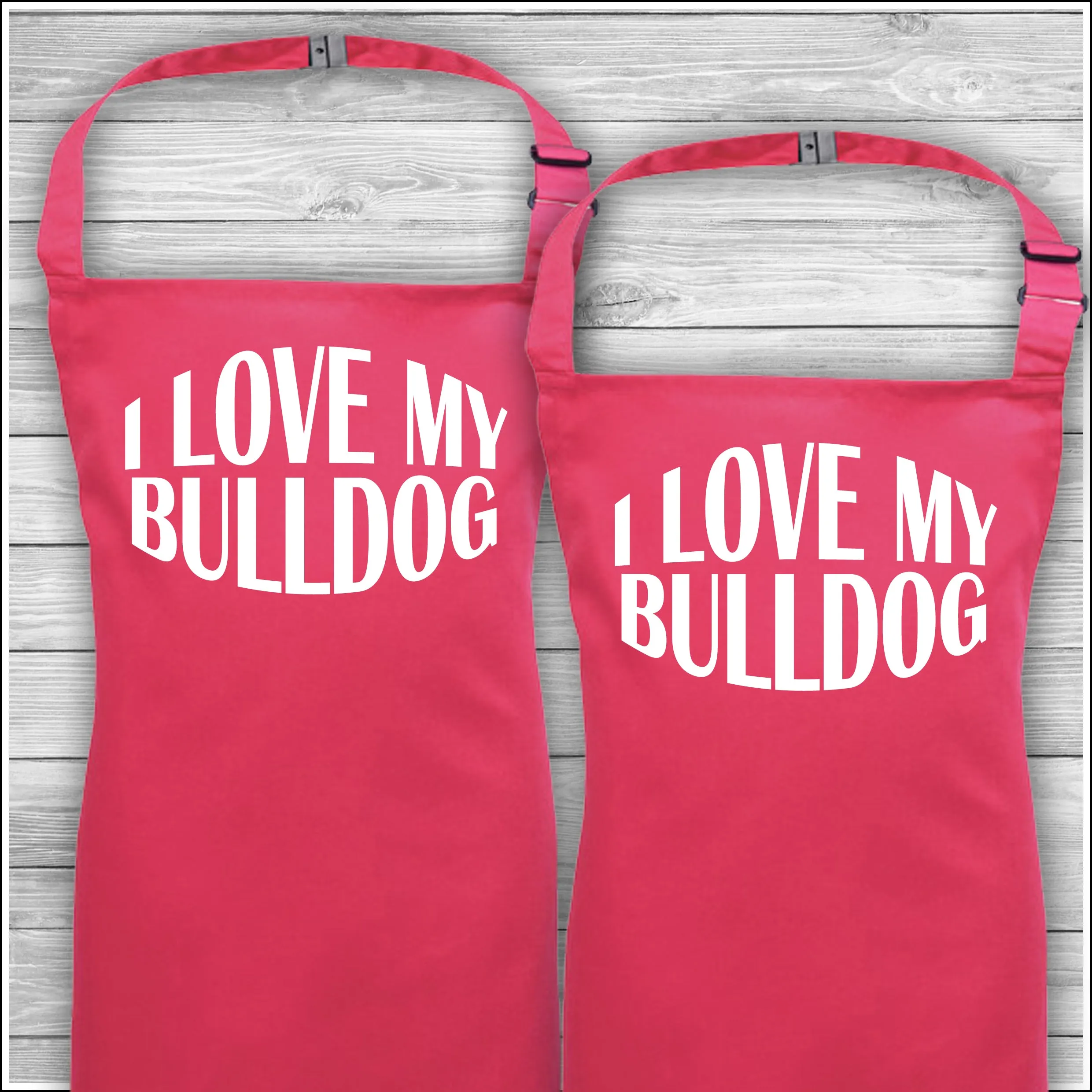 Personalised Cooking Aprons | I Love My Bulldog | Father's Day Gift | Matching Family Aprons